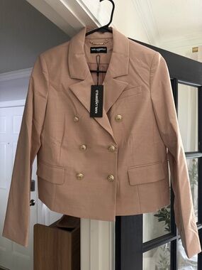 Karl Lagerfeld Blush Pink Double-Breasted Blazer with Gold Buttons